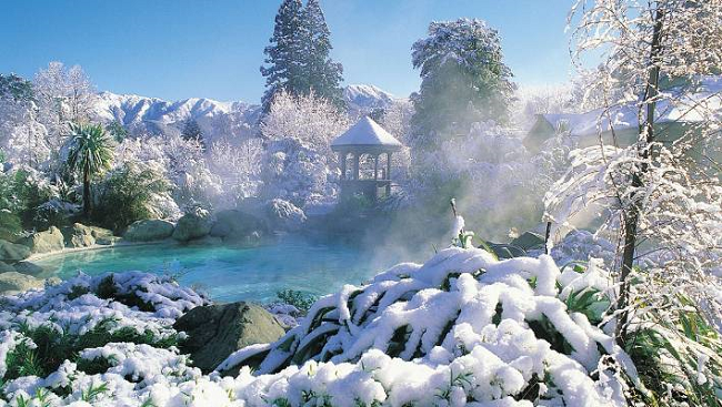 Thermal pool with snow around