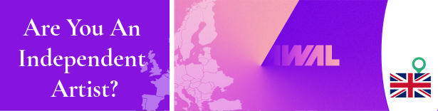 Estandarte morado y rosa con el logo actual de AWAL