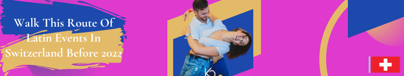 Banner with fuchsia background with the image of a couple dancing in the center