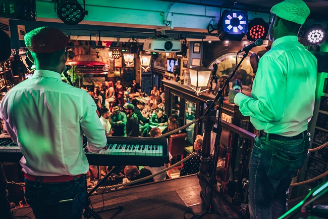 View from the stage with a pianist and singer performing at the bodeguita del medio in prague