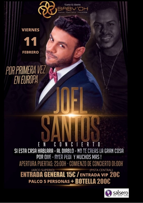 Joel Santos flyer to perform at Baby'Oh Sala & Baile in Spain